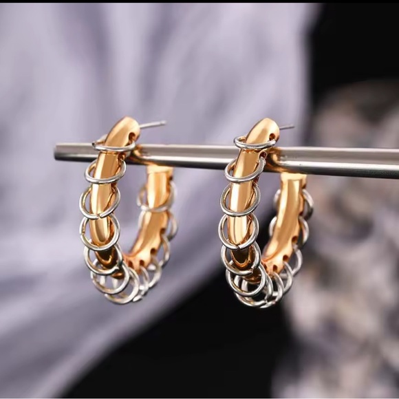 Anthropologie Loop Hoop Mixed Metal 2 Two Tone Gold Silver Kinks & Thrills N16 - Picture 2 of 4